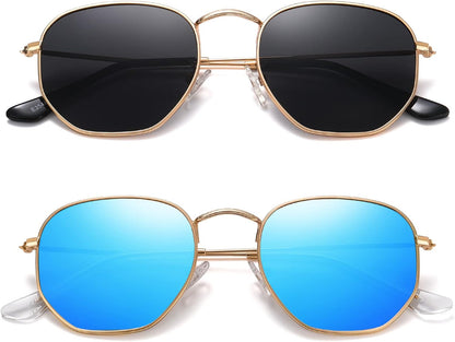 Polarized Hexagon Sunglasses for Women Men Polygon Square Sun Glasses UV400 Protection Metal Frame - WORLD TIME VISITS