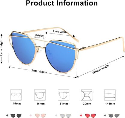 Cat Eye Sunglasses for Women Fashion Designer Style Mirrored Lenses