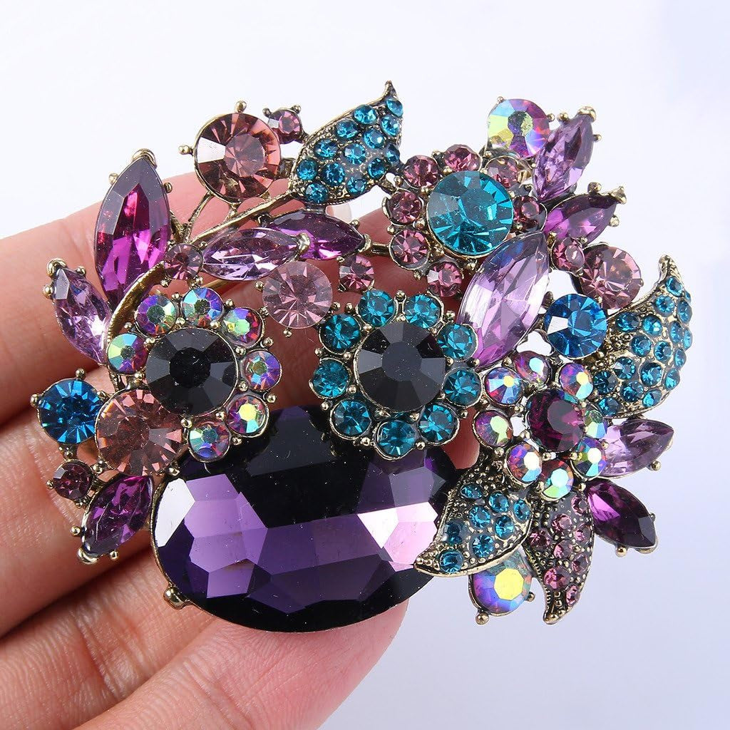 Rhinestone Crystal Party Flower Leaf Vine Brooch - WORLD TIME VISITS