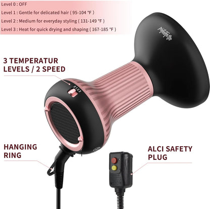 Diffuser Hair Dryer for Curly Hair with Ceramic Tips, Lightweight Elegance, 2-In-1, Gifts for Her, Reduces Frizz, Enhances Curls, Volumizes, Portable Hair Dryer, ALCI Safety Plug