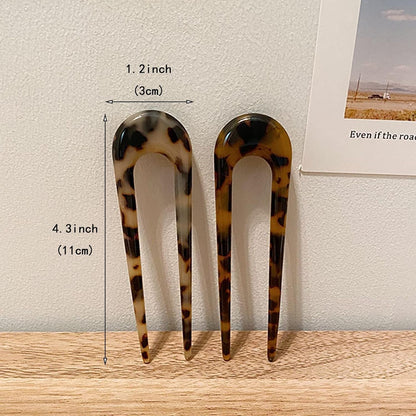 [4 Pack]  French Style Cellulose Acetate Tortoise Shell U Shaped Hair Pin Fork 2 Prong Updo Chignon Pin for Women Girls Hairstyle Accessories（Tortoiseshell and White Tortoiseshell)