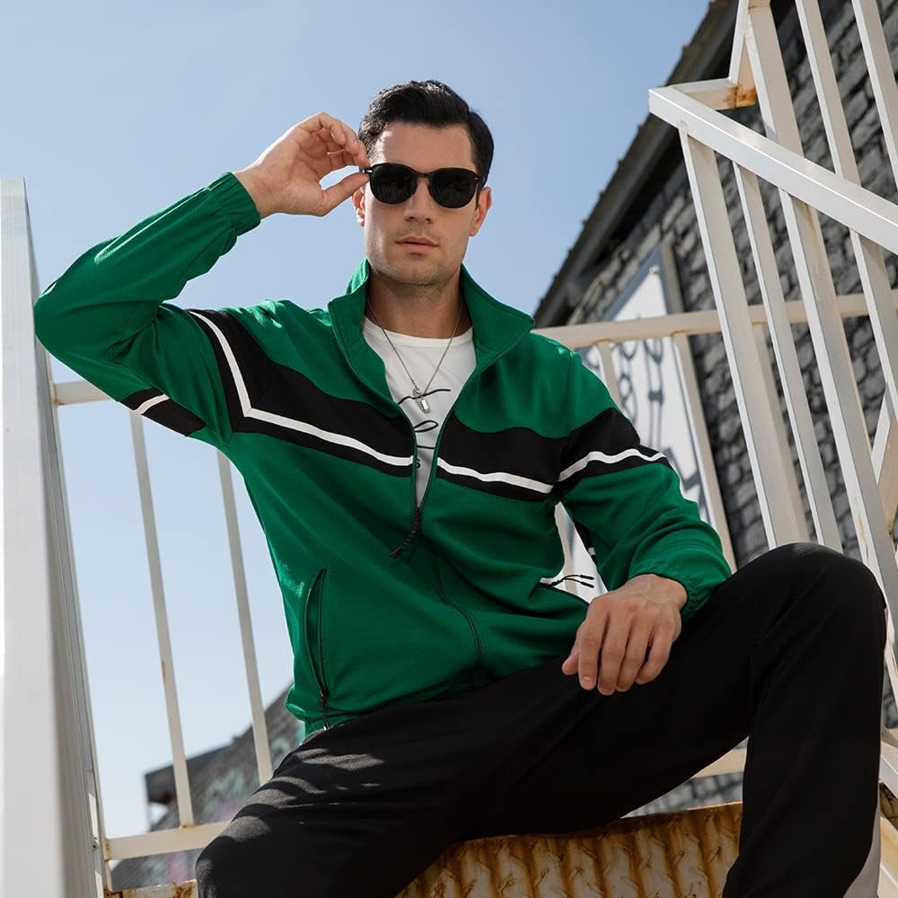 Men'S Sweat Suit 2 Piece Outfit Casual Contrast Sports Jogging Tracksuits Set - WORLD TIME VISITS