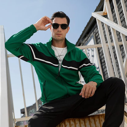 Men'S Sweat Suit 2 Piece Outfit Casual Contrast Sports Jogging Tracksuits Set - WORLD TIME VISITS