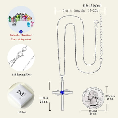 Infinity Cross Necklace Sterling Silver Crucifix Pendant Gemstones Criss Jewelry for Women