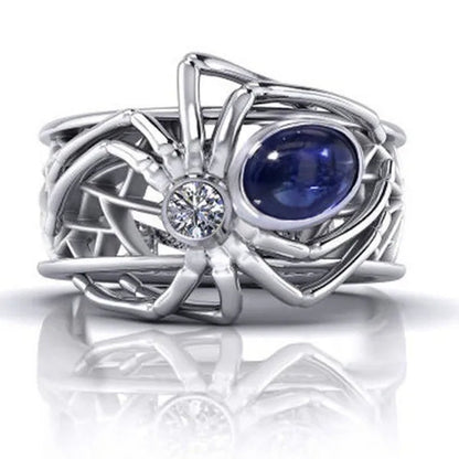 Unique Punk  Silver Creative Spider Spider Ring Punk Style Man Inlay Sapphire Ring Anniversary Statement Natural Gemstones Ring