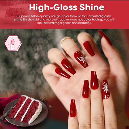 Red Gel Nail Polish Set 6 Colors, White Glitter Sparkle Bright Burgundy Dark Rose Champagne Silver Candy Cane Nail Gel Kit Soak off Nail Art Gel Design Mani Salon DIY Gift for Girls Women