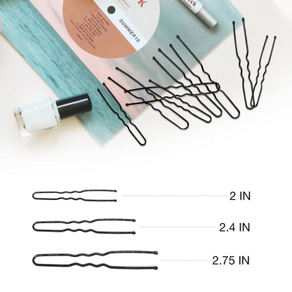 U Shaped Hair Bobby Pins Assorted Size, Secure Hold Metal Bun Clips Crimped Design with Ball Tips for Women Girls Updo Thin Thick Hair, 150 Count (Black) - WORLD TIME VISITS