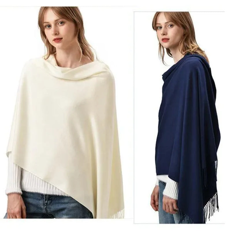 Women Cashmere Wool Scarf Wraps Warm Blanket Scarves Women Solid Color Cashmere Scarves with Tassel Poncho Cashmere Scarfs