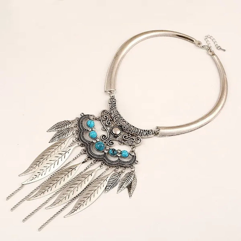 Bohemian Gypsy Ethnic Choker Collar Vintage Leaf Tassel Maxi Statement Pendant Necklace Jewelry