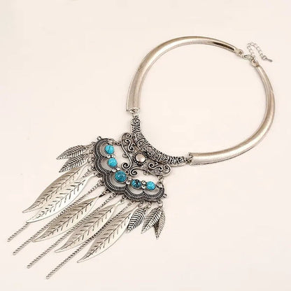 Bohemian Gypsy Ethnic Choker Collar Vintage Leaf Tassel Maxi Statement Pendant Necklace Jewelry
