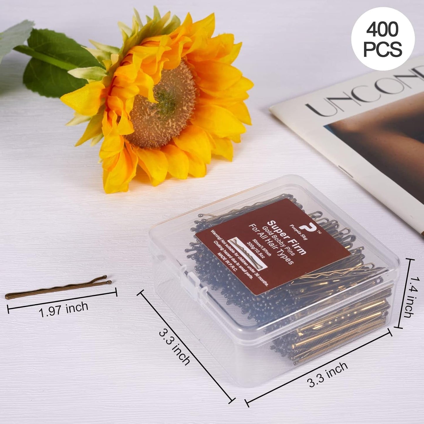 Bobby Pins 400 PCS, Small Blonde Hair Bobby Pins with Case for Girls Women, Gold Bun Pins for Thick Hair, All Hair Types, 10.5 Oz/300 G (Gold)