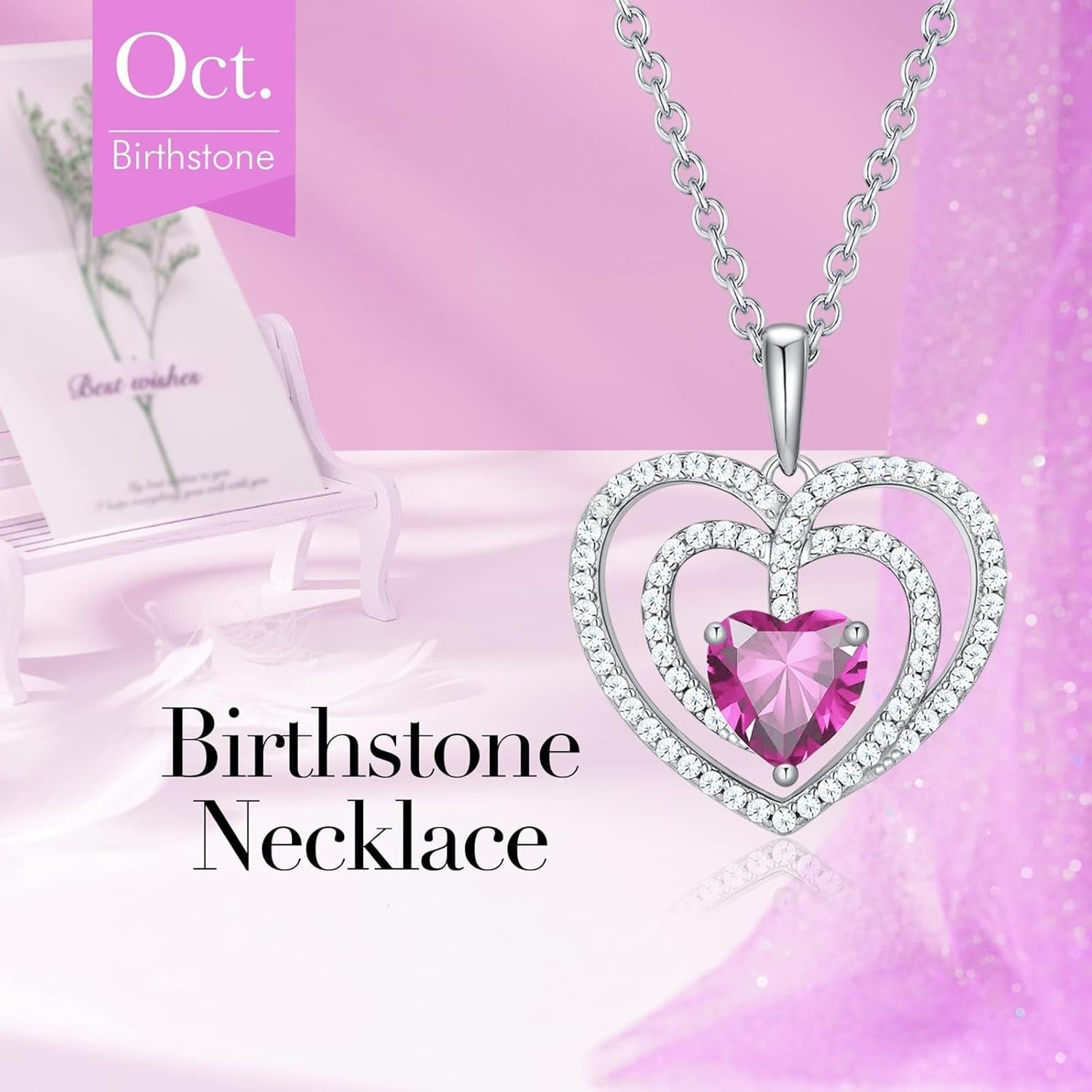 925 Sterling Silver Birthstone Necklaces for Women round Heart Cut Halo CZ Pendant Chain Necklace for Her - WORLD TIME VISITS