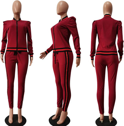 Women'S 2 Pieces Outfits Long Sleeve Zipper Jacket and Pants Set Tracksuits