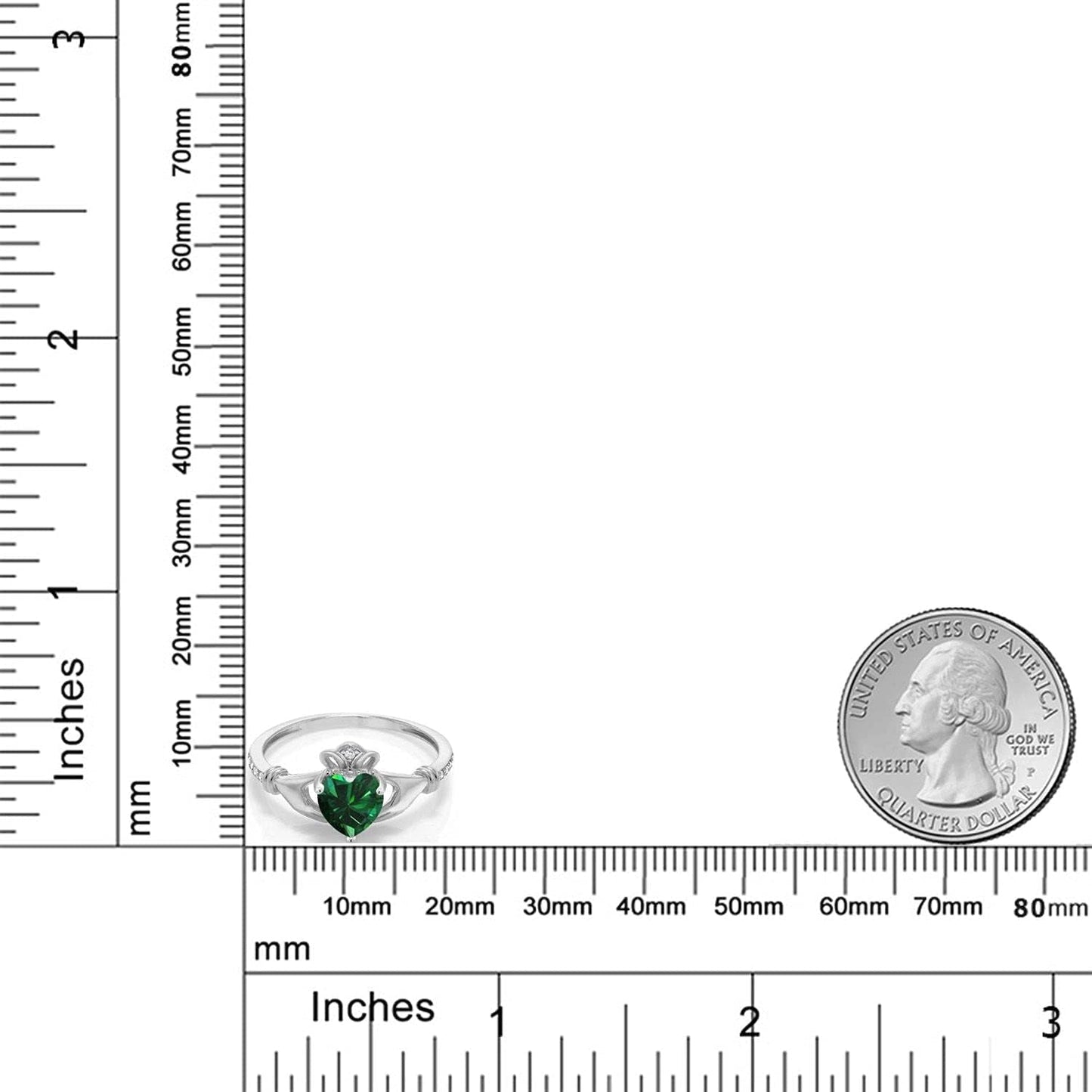 10K White Gold 6MM Heart Shape Gemstone Birthstone and White Diamond Irish Celtic Claddagh Engagement Ring | Gold Ring for Women | Available in Size 5, 6, 7, 8, 9