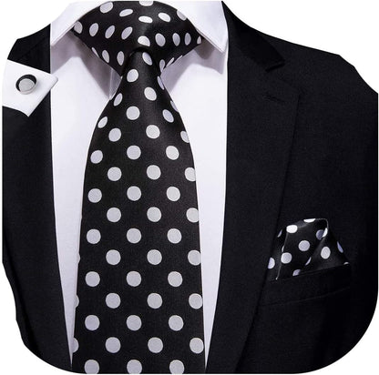 Silk Ties for Men Plaid Paisley Striped Necktie Pocket Square Cufflinks Set Formal Business