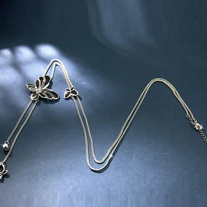 Butterfly Pendant Necklace Sweater Chain Long Tassel Necklace Adjustable Women'S Fashion Jewelry Accessories