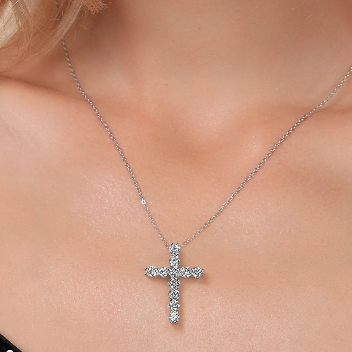 Moissanite Cross Necklace | 925 Sterling Silver | 2.53 Cttw | 1.20 Inch | Jesus Christian Religious Crucifix Jewelry Pendant Necklace for Women | with 18 Inch Silver Chain