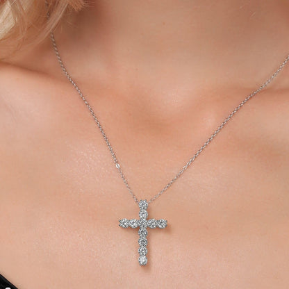 Moissanite Cross Necklace | 925 Sterling Silver | 2.53 Cttw | 1.20 Inch | Jesus Christian Religious Crucifix Jewelry Pendant Necklace for Women | with 18 Inch Silver Chain