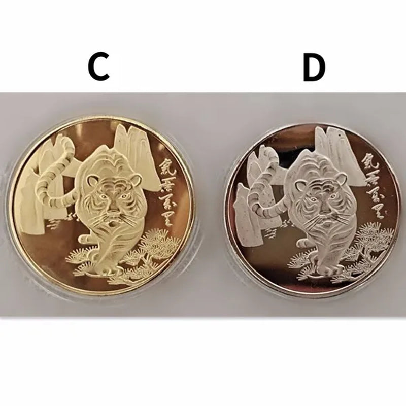 3Styel Gold / Silver Tiger Commemorative Coin Year of the Tiger Metal Replica Badge