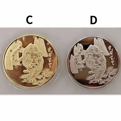 3Styel Gold / Silver Tiger Commemorative Coin Year of the Tiger Metal Replica Badge
