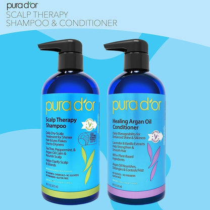 Scalp Therapy Shampoo & Conditioner Set (16Oz X 2) Dry, Itchy Scalp-Hydrates & Nourishes Hair W/Tea Tree, Peppermint, Argan Oil & Biotin, All Hair Type, 3 in 1, Men Women (Packaging Varies)
