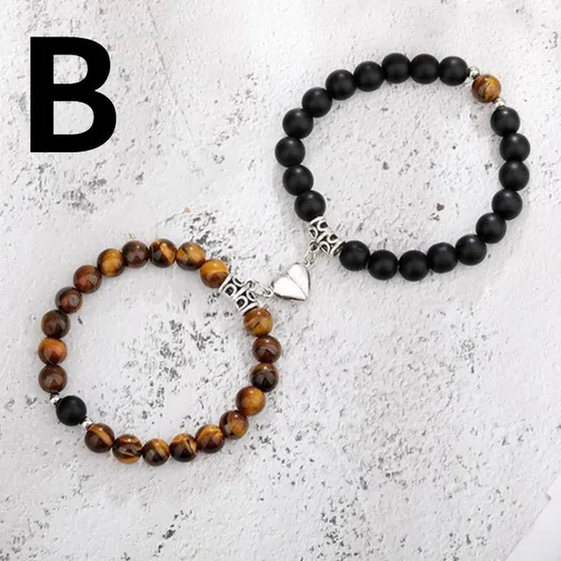 2pcs Delicate Women's White Turquoise Frosted Couple Bracelets Heart Shaped Beads Bracelets Hand Woven Adjustable Bracelets Women's Couple Jewelry Accessories Birthday Party Anniversary Gift