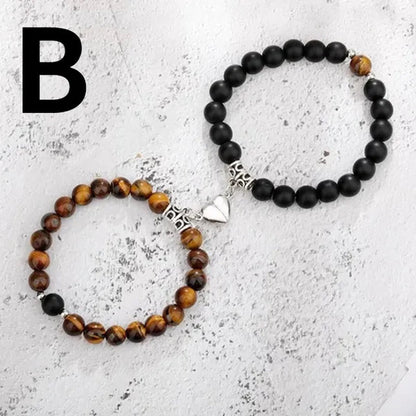 2pcs Delicate Women's White Turquoise Frosted Couple Bracelets Heart Shaped Beads Bracelets Hand Woven Adjustable Bracelets Women's Couple Jewelry Accessories Birthday Party Anniversary Gift