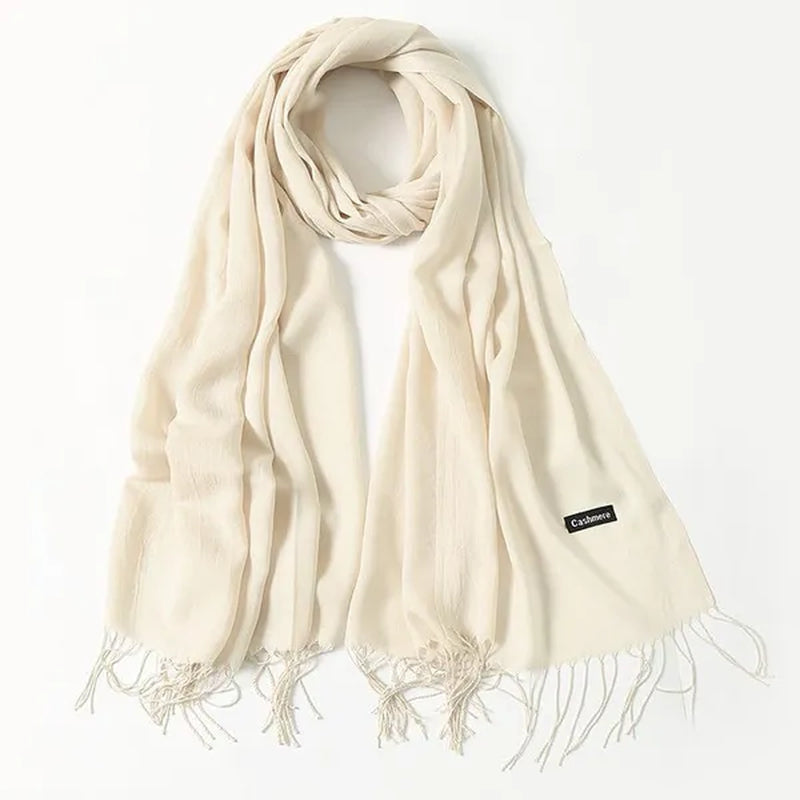 Women Cashmere Wool Scarf Wraps Warm Blanket Scarves Women Solid Color Cashmere Scarves with Tassel - WORLD TIME VISITS