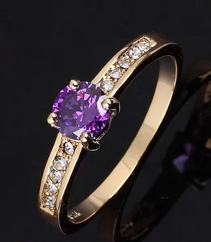 Woman's Round Cut Blue Aquamarine Golden Wedding Ring Wedding Ceremony Party Fancy Shaped Women Rings with Shiny CZ Daily Wear Fashion Jewelry