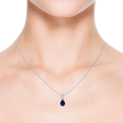 Natural 0.75 Carat Blue Sapphire Teardrop Pendant Necklace for Women with Diamond in 14K White Gold with 18 Inch Chain | September Birthstone Jewelry Gift