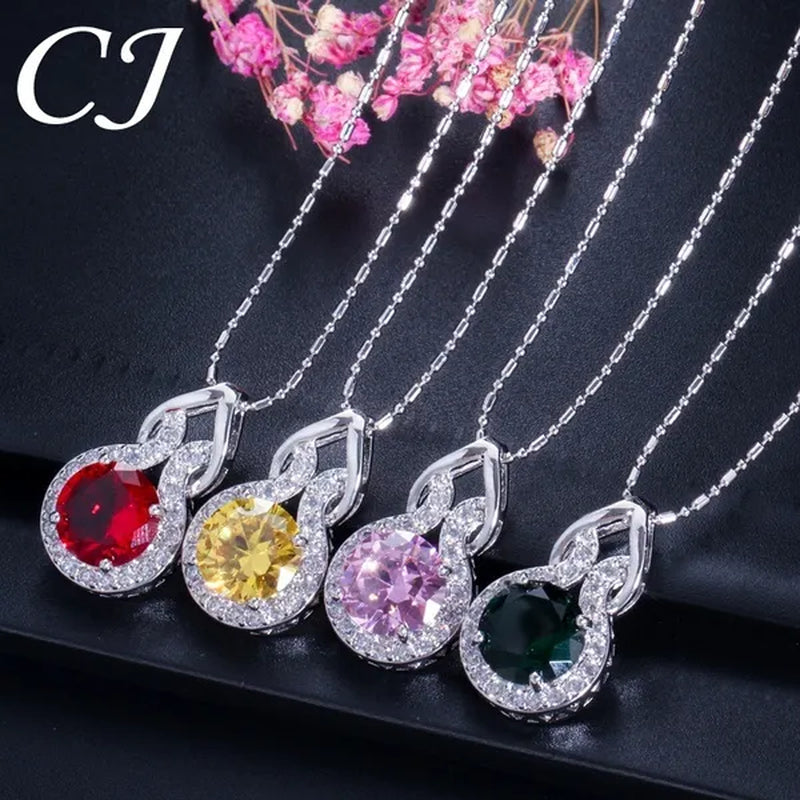 CANDICE Fashion Party Jewelry Set Sterling Silver Round Cut Blue Crystal Pendant Necklace Earrings Ring Set For Lady