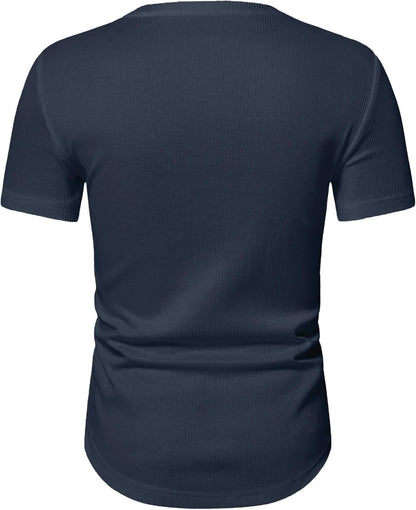 Mens Muscle T Shirts V Neck Short Sleeve Henley Shirt Hipster Longline Gym Workout Athletic Tee Shirts