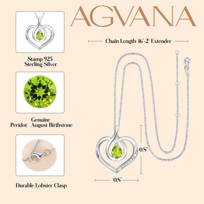 Heart Birthstone Necklace for Women Sterling Silver Genuine or Created Gemstone Forever Love Pendant Necklace Fine Jewelry Anniversary Birthday Gifts for Women Mom Wife Her