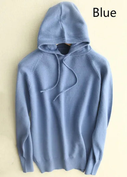 6 Colors Women Fashion Wool Pure Cashmere Casual Hooded Drawstring Pull Pullovers Plus Size S-XXL