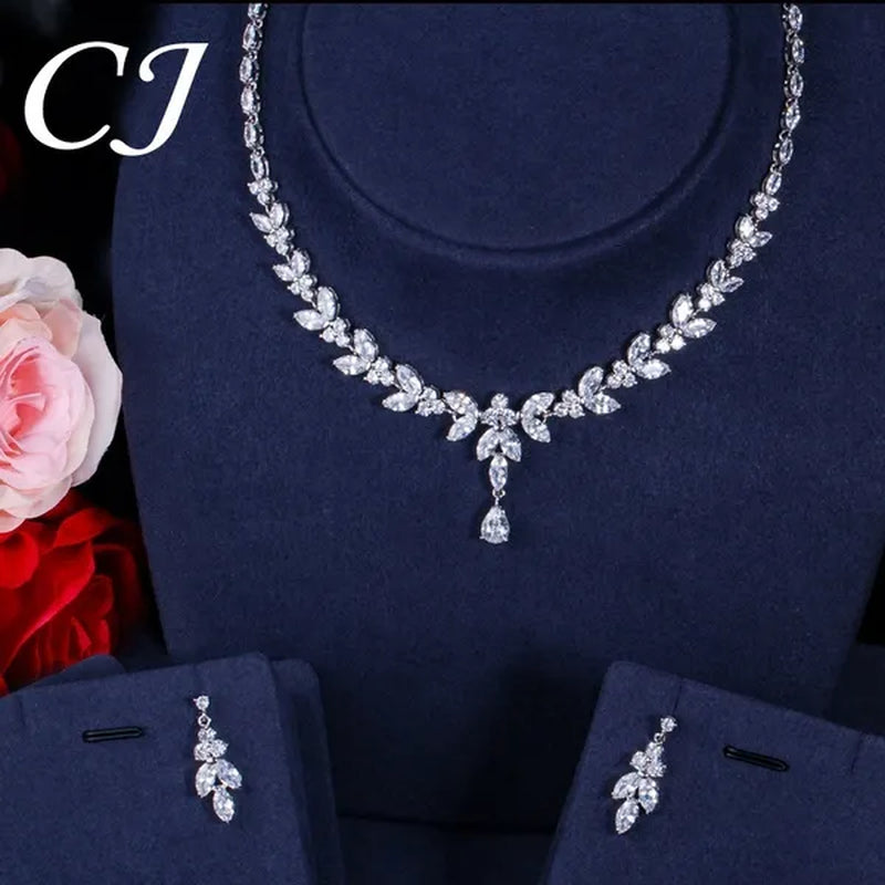 CANDICE Luxury Marquise Cubic Zirconia Pave Bridal Big Flower Pendant Necklace Earrings Jewelry Set High Quality White Gold Plated Water Drop Wedding Brides Jewellry Accessories