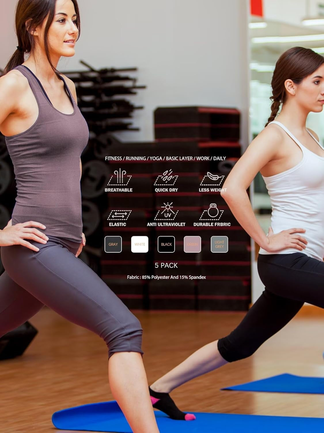 6 or 5 Pack Workout Tank Tops for Women, Athletic Racerback Sports Tank Tops, Compression Sleeveless Dry Fit Shirts - WORLD TIME VISITS