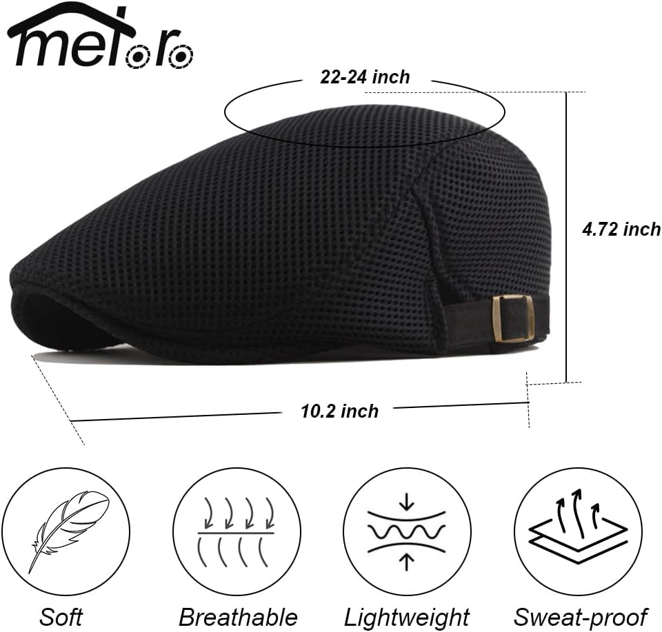 Men'S Mesh Flat Cap Breathable Summer Newsboy Hat Beret Ivy Cap Irish Cabbie Gatsby Driving Hunting Hats