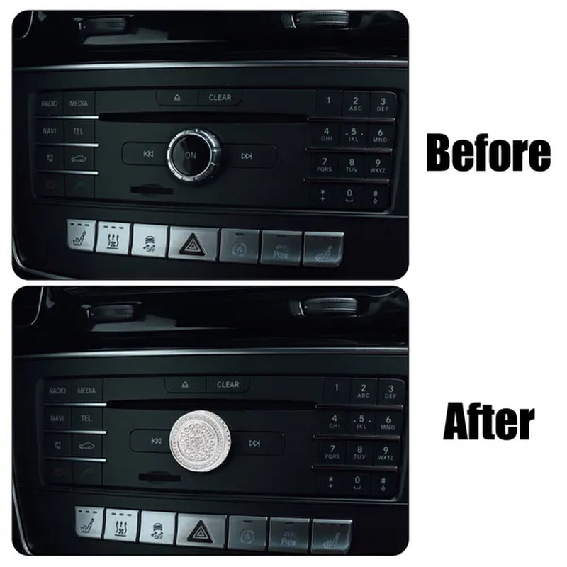 Car Bling Rhinestone Multimedia Volume Audio Knob Trim Interior Accessories Set for Mercedes Benz a B C E S GLA GLK CLA CLS Silver Tone