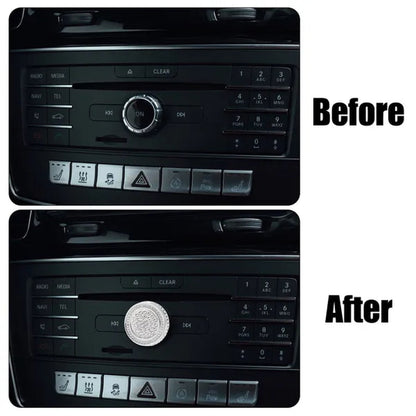 Car Bling Rhinestone Multimedia Volume Audio Knob Trim Interior Accessories Set for Mercedes Benz a B C E S GLA GLK CLA CLS Silver Tone