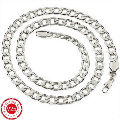 2PCS (Bracelet + Necklace) 925 Sterling Silver Smooth Flat Sideways Chain Necklace Fashion Luxury Exaggerated 16"-30" Fashion Exquisite Jewelry Sets for Women and Men