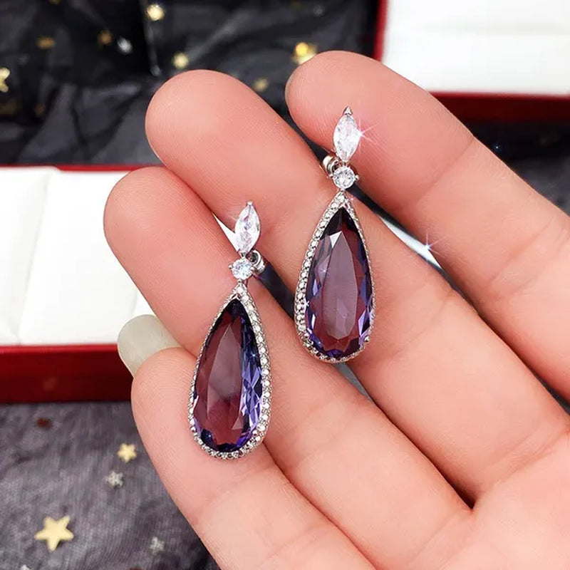 Gorgeous Teardrop Amethyst Gemstone Dangle Earrings for Women Noble 925 Sterling Silver Earrings Party Vintage Jewelry