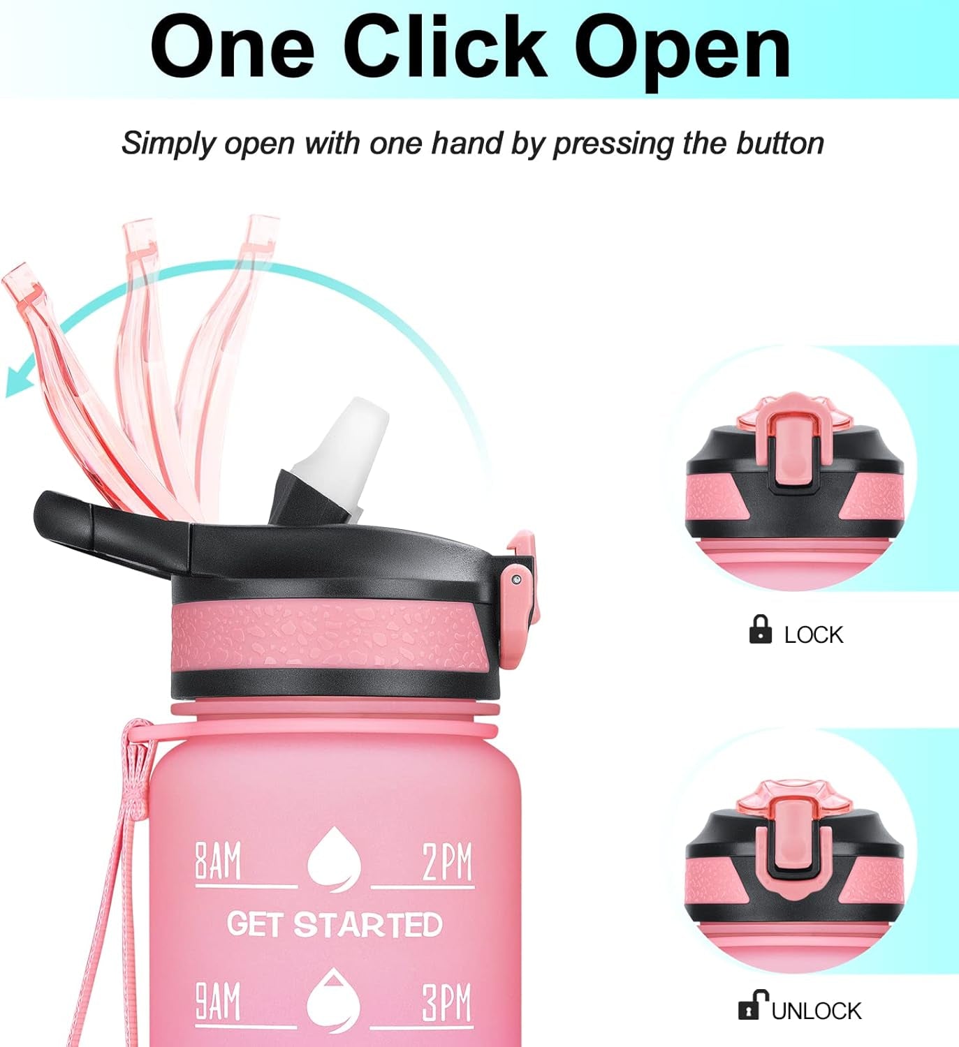 32/24 Oz Water Bottles with Removable Straw & Time Marker, Motivational Sports Bottles with BPA Free Tritan Material, Leakproof Water Jug for Fitness