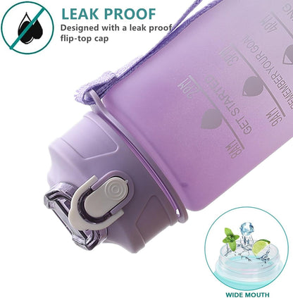 24 Oz Water Bottle with Times to Drink and Straw, Motivational Drinking Water Bottles with Carrying Strap, Leakproof BPA & Toxic Free, Ensure You Drink Enough Water for Fitness(Purple)