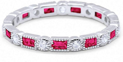 3Mm Art Deco Full Eternity Wedding Band Baguette round Cubic Zirconia 925 Sterling Silver Choose Color