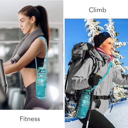 32 Oz Water Bottles with Straw & Strap, Motivational Water Bottles with Times to Drink, BPA Free Reusable Sports Water Bottle with Sleeve Carrier for Hiking, Travel, Running or Fitness