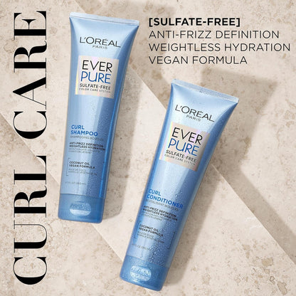Sulfate Free Shampoo and Conditioner for Curly Hair, Lightweight, Anti-Frizz Hair Care with Coconut Oil, Everpure, 8.5 Fl Oz, Set of 2 (Packaging May Vary)