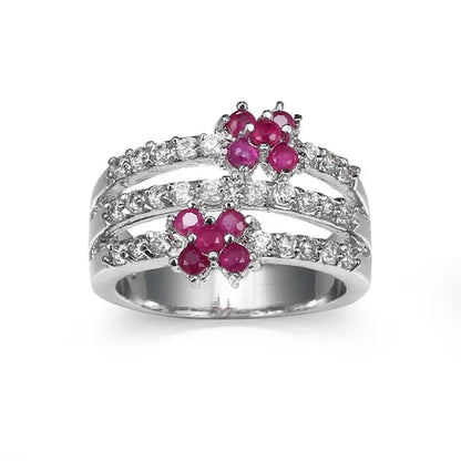 Fashion Women 925 Sterling Silver Red Ruby & White Topaz Branch Ring Bridal Wedding Jewelry