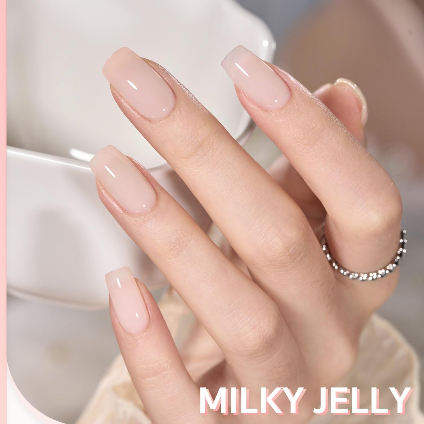 Milky Jelly Nude Gel Nail Polish Set, 6 Transparent Colors Sheer White Pink Soak off UV Light Cure Gel Polish Kit for Salon and Nail Art DIY at Home
