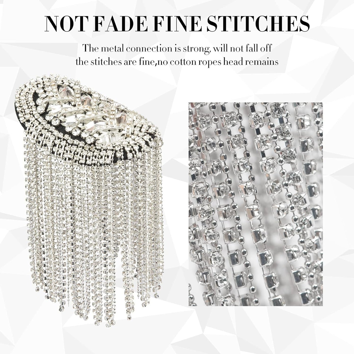 2 Pieces Tassel Epaulets Metal Fashion Shoulder Jewelry Rhinestones Cloth Accessories Brooches for Women, 2×3.7In (Silver)
