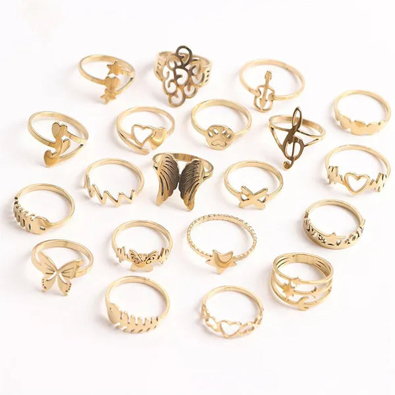 Pack of 20Pieces Womens Fashion Stainless Steel Mix Love Animal Heart Flower Style Diy Jewelry Hand Rings for Party Gifts Not Fade